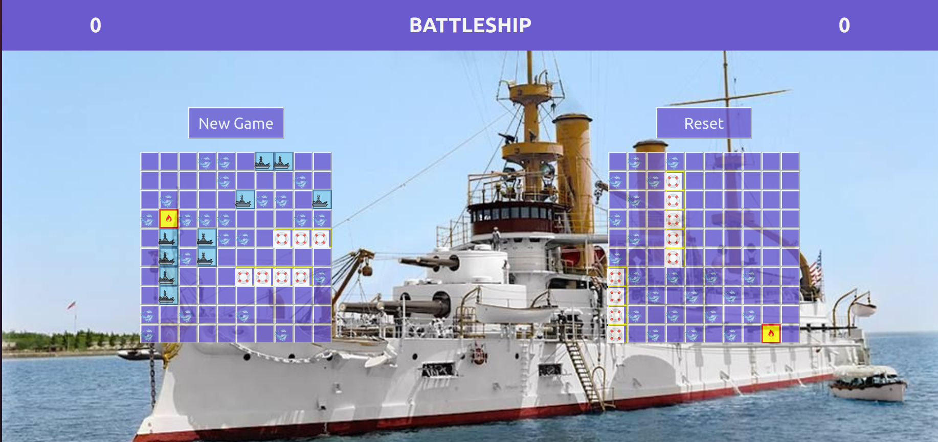 screenshot of the battleship game